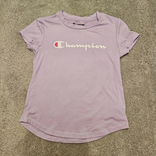 Champion Girls T-Shirt Small 6/6X Lavender Logo Short Sleeve Curved Hem Athletic
