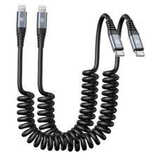 USB Type C to Lightning Cable 2Pack, Coiled 3FT Black Usb C to Lightning