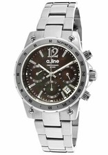 NEW A line 80020-11MOP Women's Liebe Watch Black Dial Stainless Steel Chrono