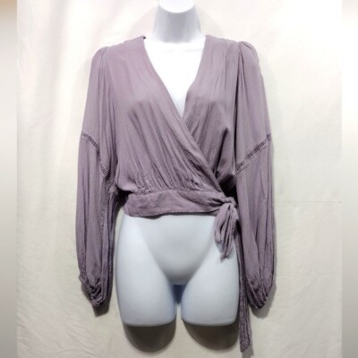 Free People Dream Girl Wrap Top Women's XS Lavender Boho Retro 90s