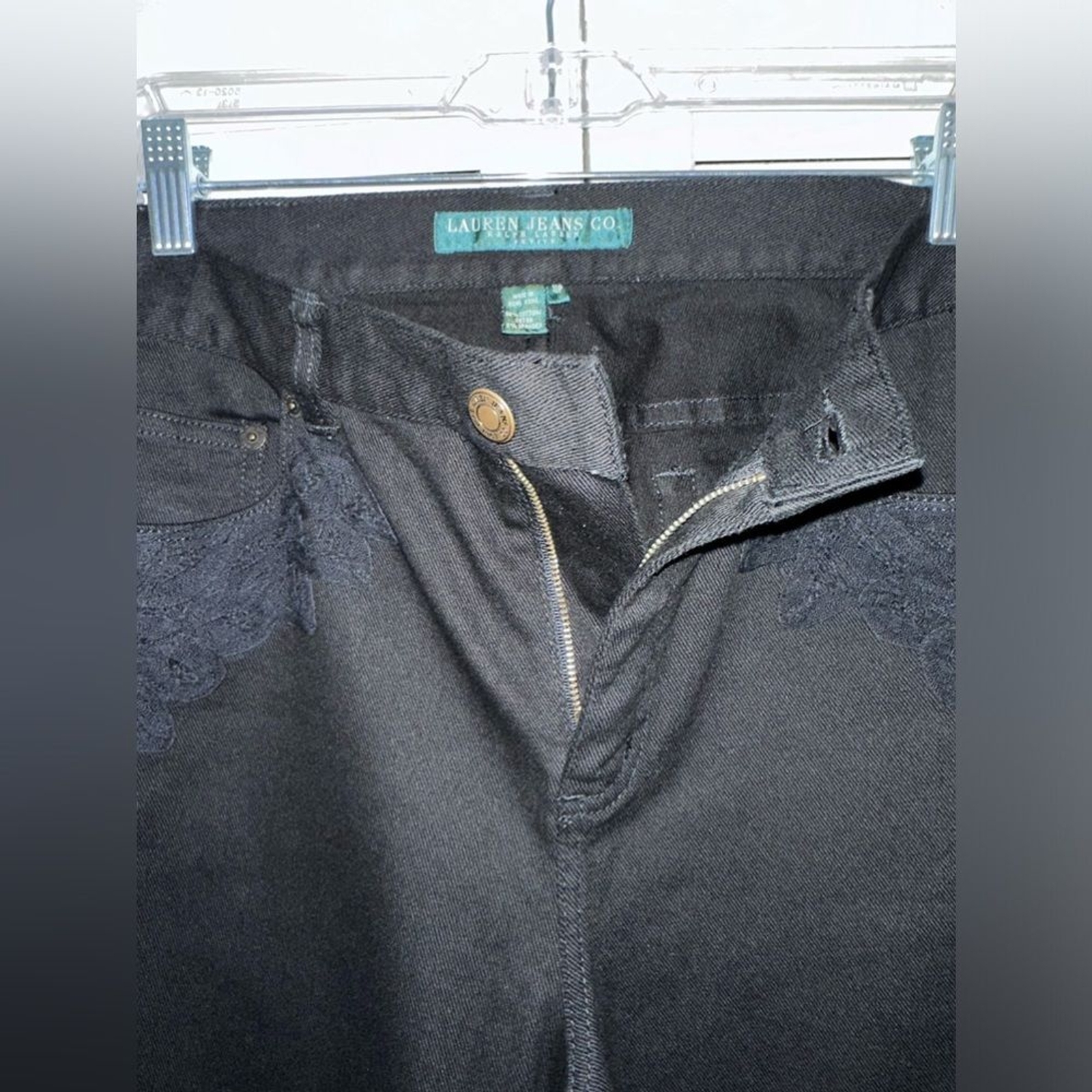Lauren Jeans Co Ralph Lauren Petite Black Floral Lace Appliqué Jeans Size 10P thumbnail 3