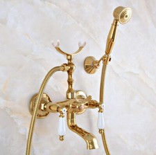 Gold Bathroom Faucet Solid Brass Bath Filler Hand Shower Mixer Water Taps 2na901