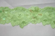 5 yards Lime Green Leaf trim LACE iridescent sequins beads 2.25" wide