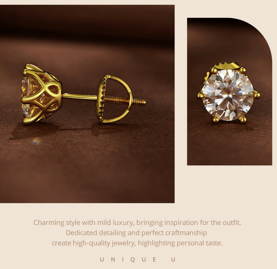 1 Carat Moissanite Stud Earrings D VVS1 Screw Back Solitaire Gold ...