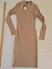 Ladies Dress Primark Size 8 Long Sleeve High Neck Bodycon Nude 11193