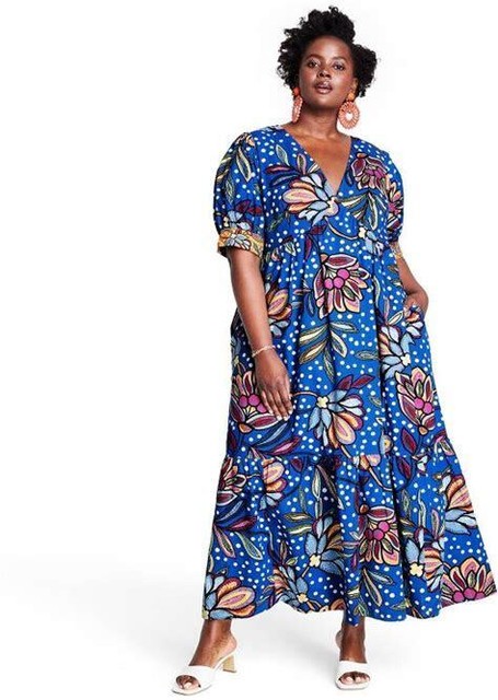 Tabitha Brown for Target Blue Floral Maxi Dress Size 6 V-neck *100 cotton*  EUC for sale online | eBay