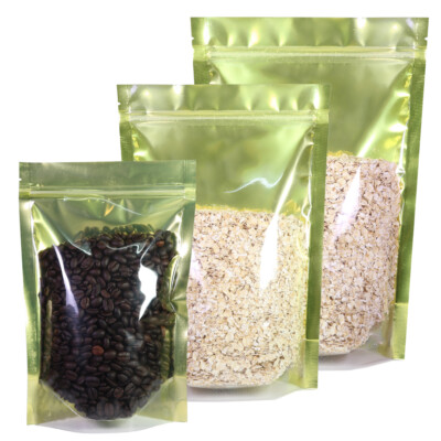 100 Clear/Gold/Silver Resealable Stand Up Food Safe Packaging Zipper Seal Bags
