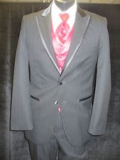 Black Tuxedo - 2 Button Peak 902 - Subtle Stripe Style 90 Super 120's Tropic Woo