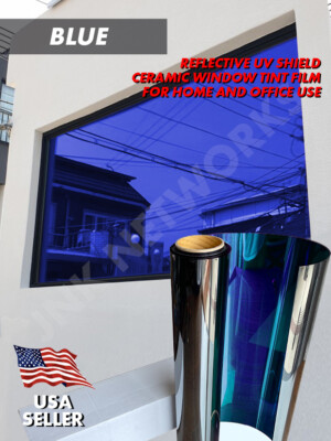 One Way Mirror Reflective Color UV Window Tint Film Home and Office (Blue)