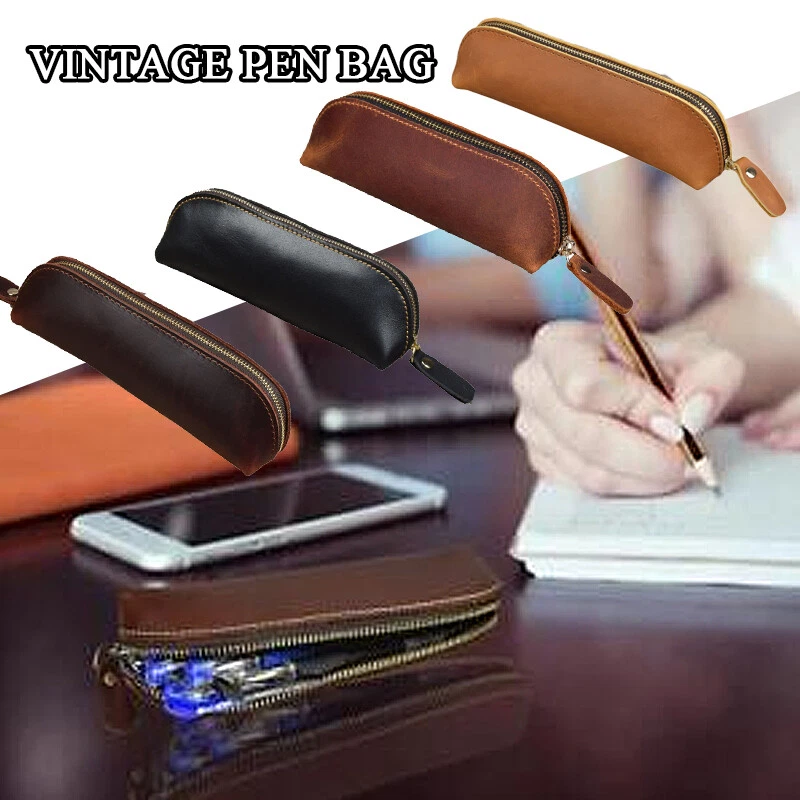 Pencil Case Pencil Pouch Black Pencil Bag PU Leather Pen Case Small Zipper New