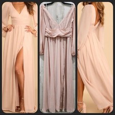 LULUS Enchant My Love Blush V Neck Long Sleeve Maxi Dress Size SMALL**NWOT**