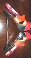 Vtg Y2K Nine West Fairgme platform heel stiletto sandal blk pink red leather 5.5