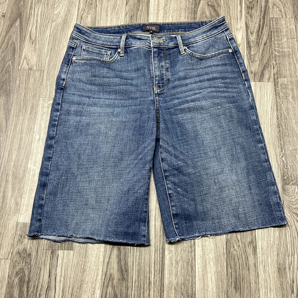 NYDJ Mid Rise Dark Wash Blue Denim Cut Off Jean Shorts Women's Size 8 - Image 3 of 4