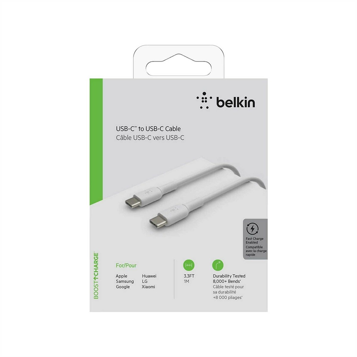 BELKIN BOOST CHARGE USB-C TO USB-C CABLE FAST CHARGE UP TO 60W NEW  CAB003BT1MWH