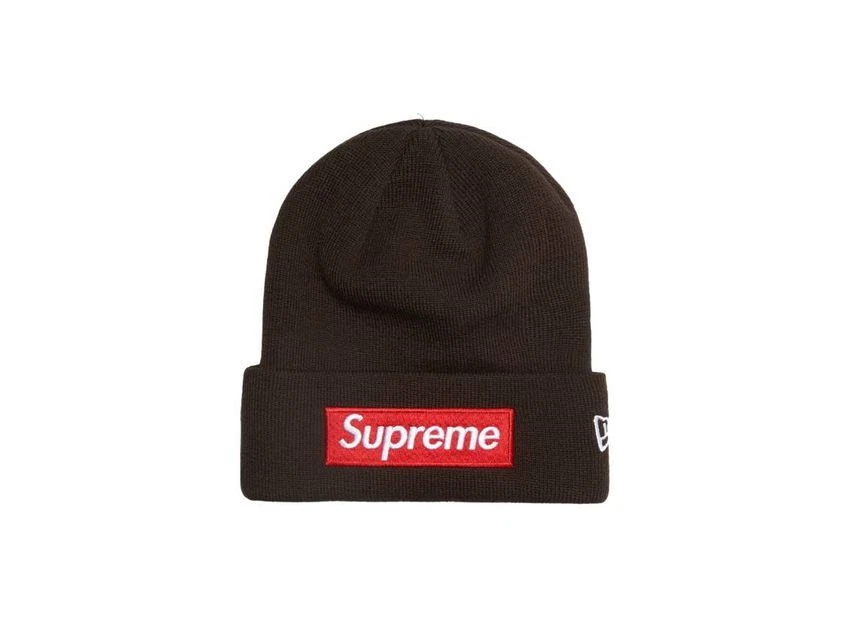 Bonnet marron logo boîte Supreme New Era