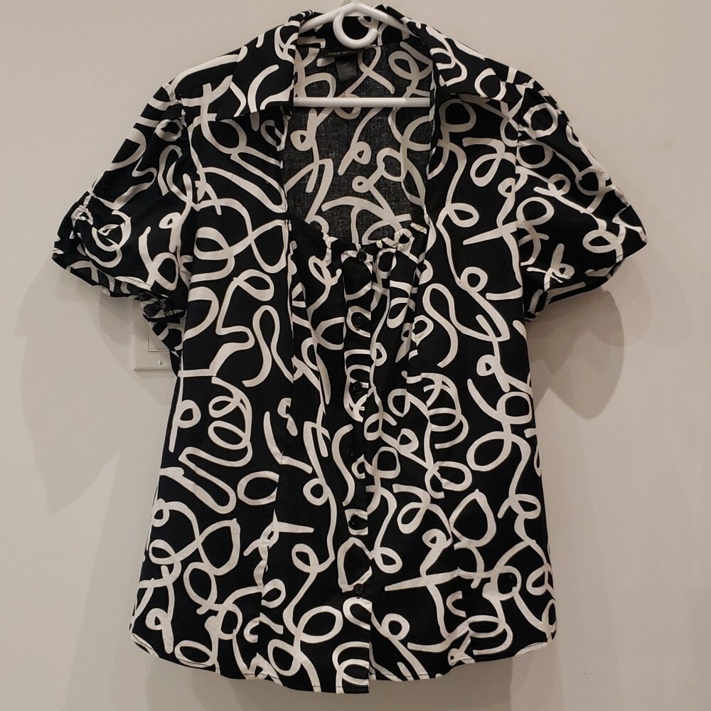 Lane Bryant Plus Size 22/24 Black White Collared Blouse Top for Women