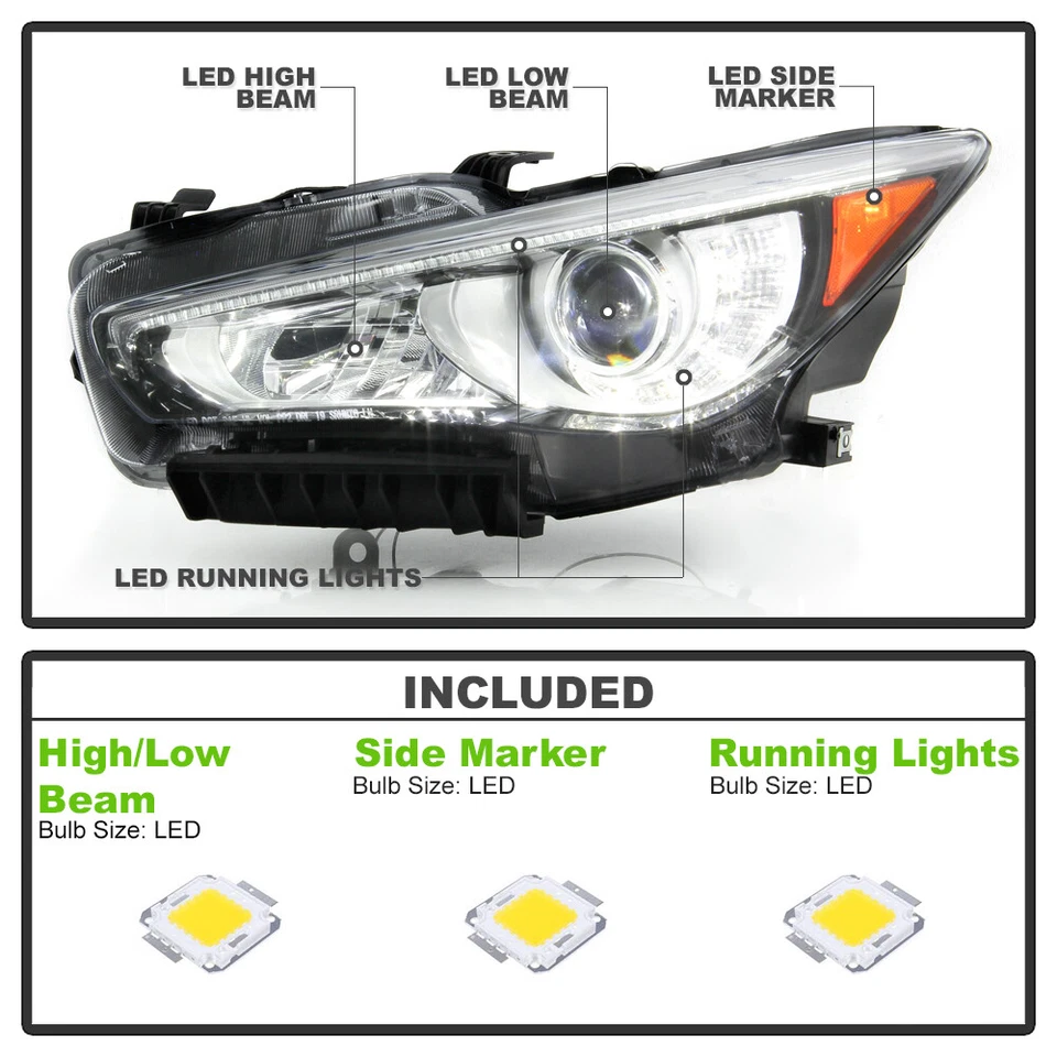 Par de faros proyectores izquierda+derecha para Infiniti Q50 2014-2022 sin AFS LED DRL Foto 3 de 4