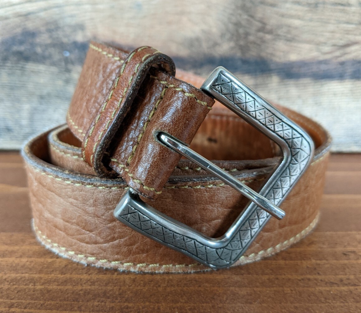 Vintage 90s GAP Brown Genuine Leather Belt Silver Southwest  display picture 1