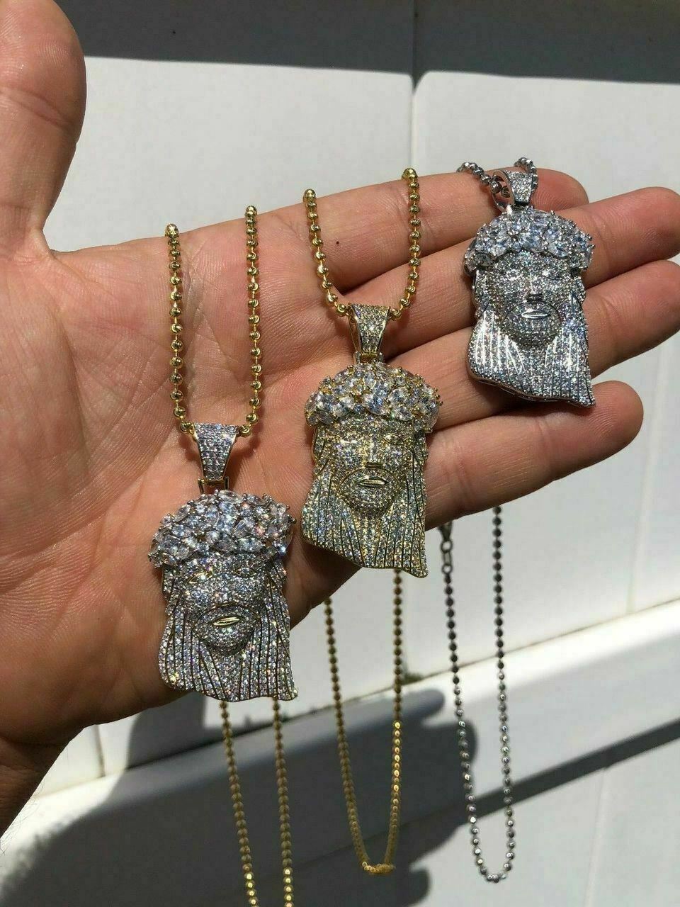 Men's Solid 925 Silver & 14k Gold Plated Jesus Piece Pendant ICED CZ ...