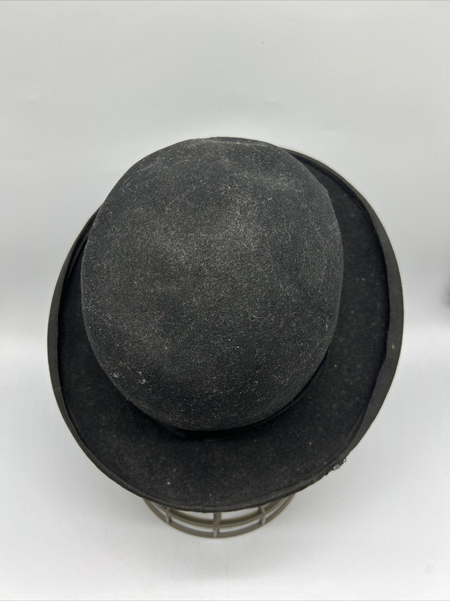 Antique Bowler Derby Hat Black 6 3/4 Brand THE LIGHT HAT W Antique Bowler Derby Hat Black 6 3/4 Brand THE LIGHT HAT W