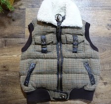 Quilted Puffer Vest With Faux Shearling Collar Size Medium Brown Houndstooth