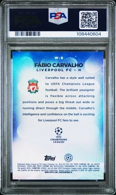 2022 Topps Chrome UCC Fabio Carvalho PSA 10 GEM Wonderkids ROOKIE RC #W8 - Image 2 of 2