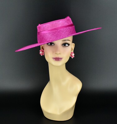 帽子 MEYAME COTTON SILK HAT M23156 ( Fuchsia )Medium Flat Brim Sinamay hat for Kentucky