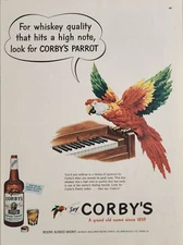 1951 Print Ad Corby's Blended Whiskey Parrot Plays Piano Peoria,Illinois