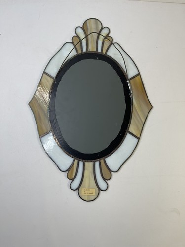 Vintage 90s Hand Made Tiffany Style Stained Glass Wall Mirror Deco Nouveau - Picture 6 of 8