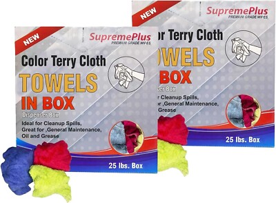 New Color Terry Towel Rags for Cleaning 50 lbs. Case 2x25 lbs. Compressed Boxes
