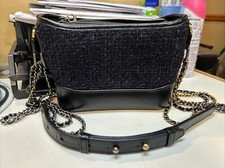 Chanel Gabrielle Hobo Small Black Blue Tweed Leather Shoulder Handbag