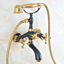 Black  Gold Brass Bathtub Faucet W/ Handheld Spray Shower Mixer Tap Set 2na408