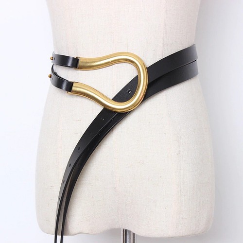 Soft Faux Leather Belts For Women Big Alloy Buckle Thin Double Layer Waistbands - Picture 13 of 18
