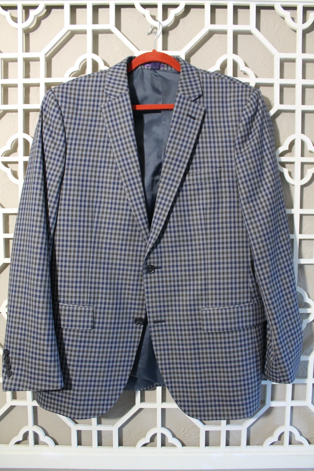 FILA Savile Row Blazer Uomo 42L Blu Grigio Quadri 2 Bottoni Cappotto Sportivo Giacca Bromley