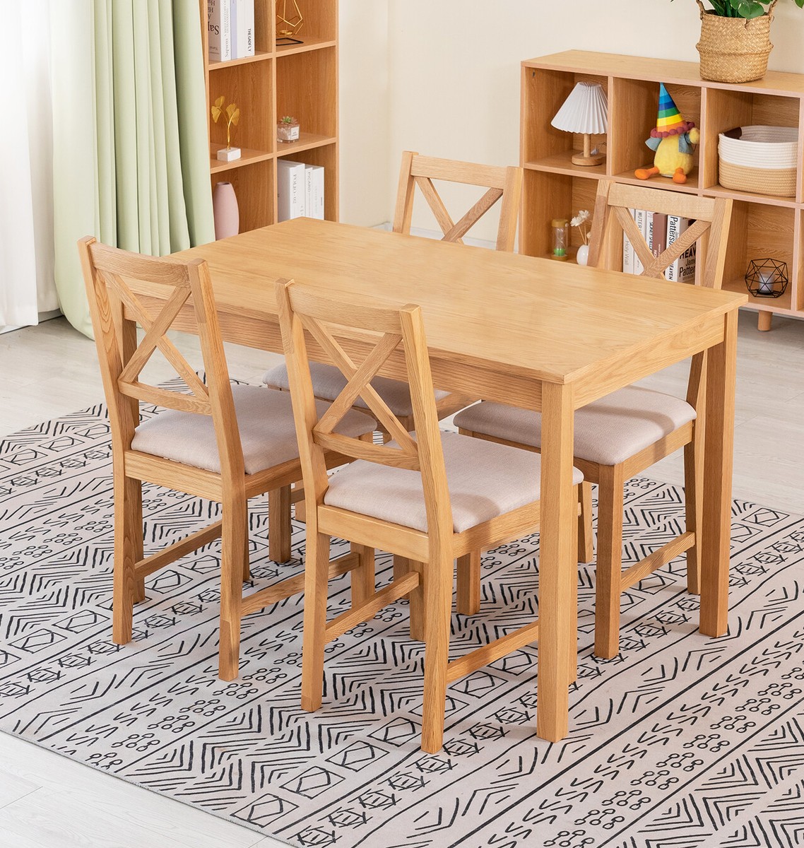 Dining Table Set, Small Kitchen Table with Cross Back Oak Chairs