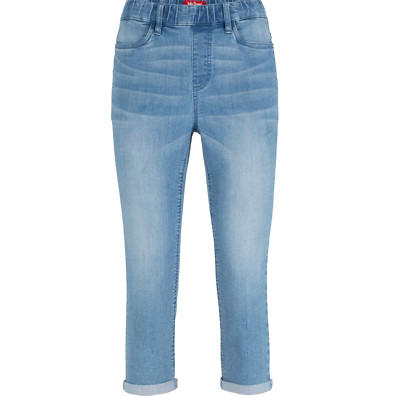 Damen Gummizug Jeans Capri blau Bermuda Stretch Denim Hose 38 40  308