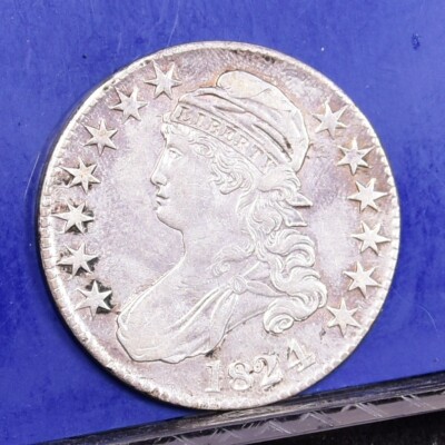 1824/4 Bust Half Dollar - T2, O-110 - AU Dtls, Clnd w