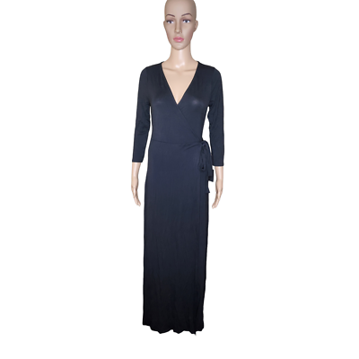 NWT Lulus Garden Distric women's black 3/4 sleeve jersey wrap maxi dress M  | eBay
