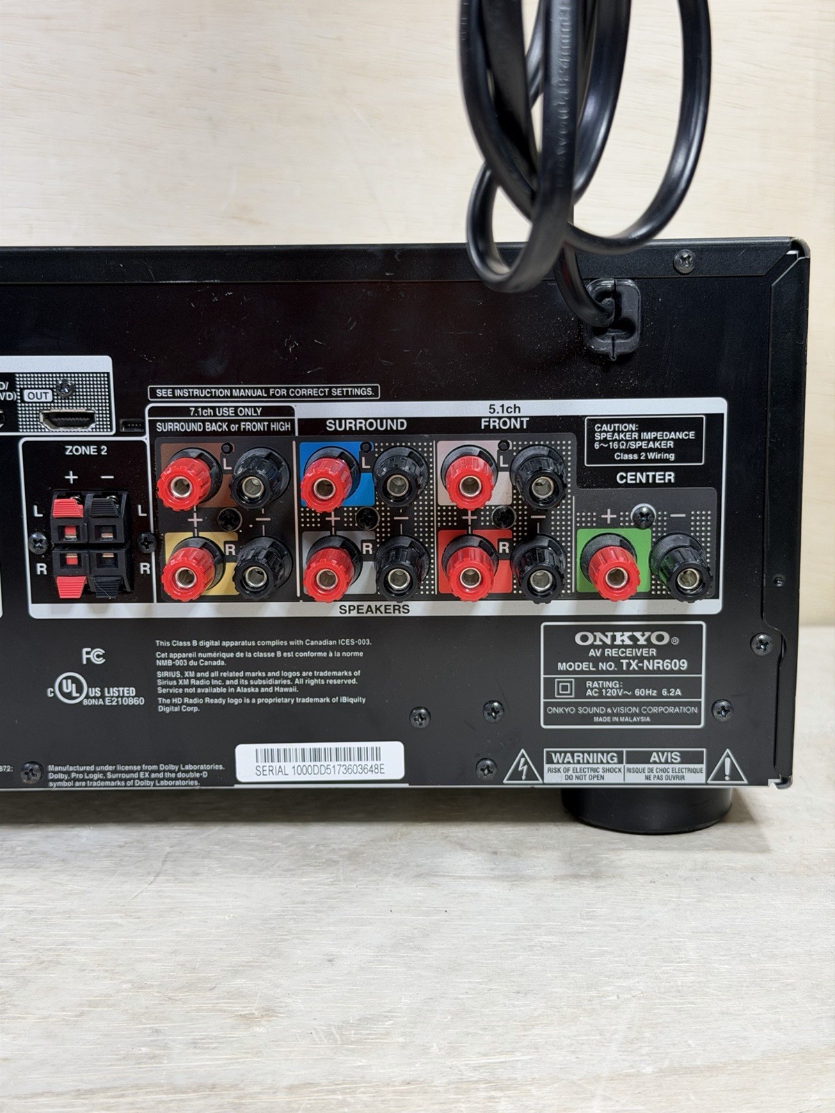 Onkyo TX-NR609 7.2 Channel Network THX Certified HDMI A/V Receiver (no remote)