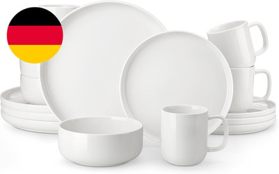 MALACASA Geschirrset 4 Personen, LUNA 16-Teilig Tafelservice Aus Weißem Porzella