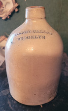 Antique HENRY . CARSON Brooklyn Handle Crock Jug 9" tall