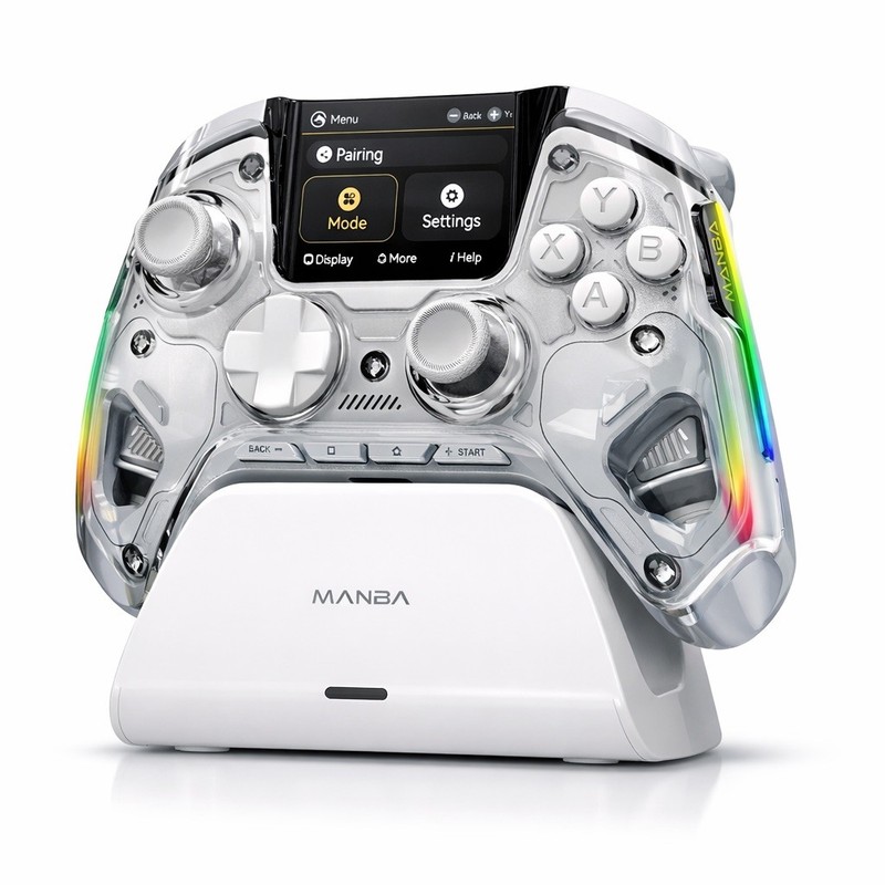 ManbaOne Wireless Controller PC Switch iOS Android - Screen RGB Dock White