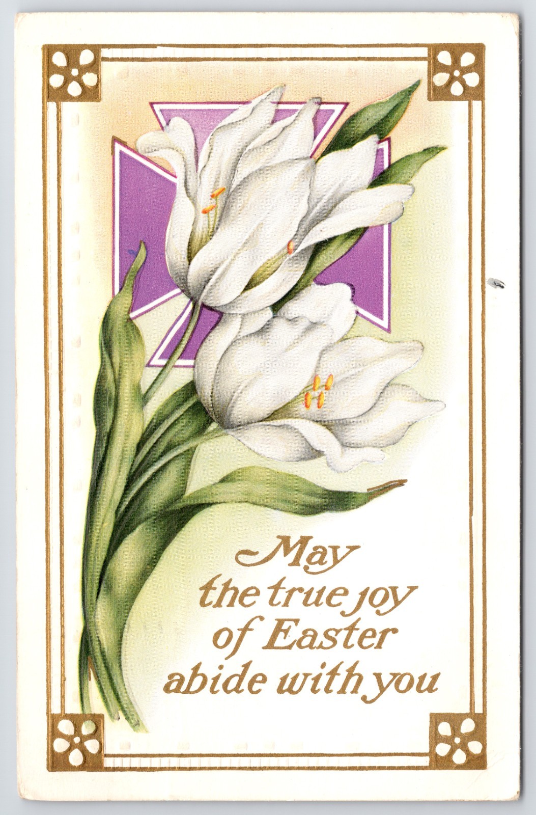 White Lilies The True Joy of Easter Embossed Gold c1914 Schenectady NY Postcard