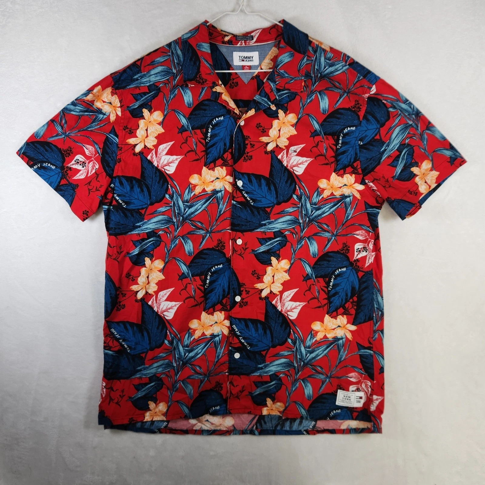 Tommy Jeans Mens XL Tropical Floral Print Short Sleeve Button Down Shirt