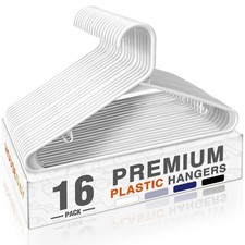 HOUSE DAY White Plastic Hangers 16 Pack, Space Saving Coat Hanger, Clothes