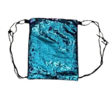 Women's Aqua Purple Sequin Mermaid Shimmer Drawstring BackPack Inner Zip Pocket