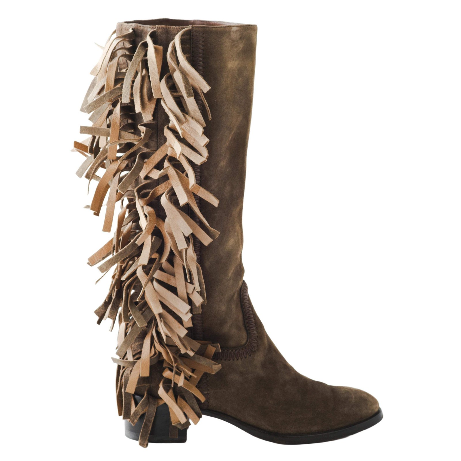 Santoni stivali al ginocchio marroni scamosciati frange donna pelle EU 36