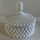 Vintage Westmoreland American Hobnail Milk Glass puff box Covered , Candy Dish