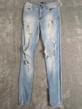 Fashion Nova Distressed Blue Jeans Holes Frayed Stretch Size 7 (W27) Made in USA
