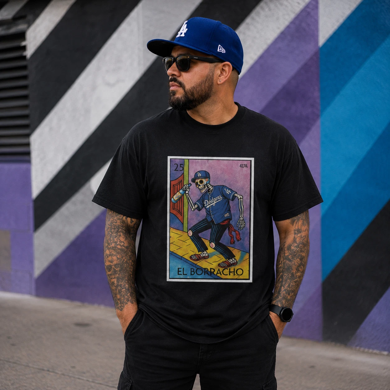 Dodgers El Borracho Loteria T-Shirt Dia de los Muertos LA Baseball Tee image 2